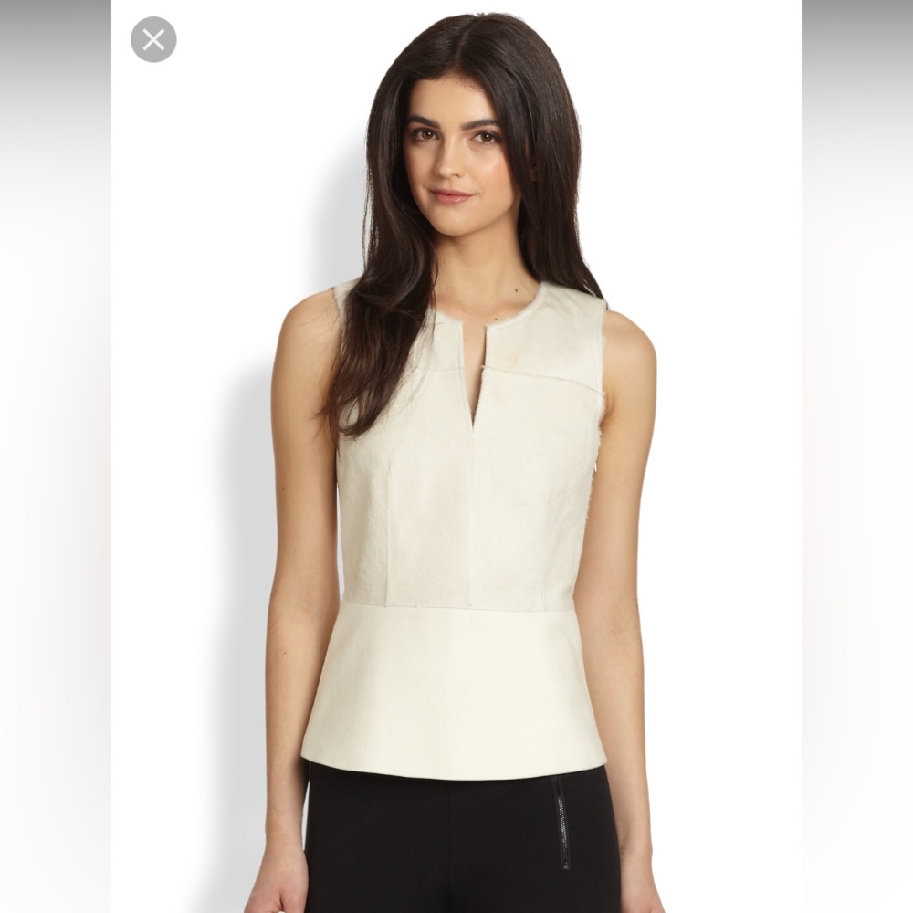 NWT Theory Black Calf Hair Sleeveless Top / Blouse